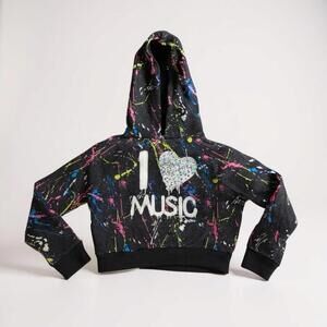 Justice Girls Hoodie Sweatshirt Black Splatter Paint  Size 6/7